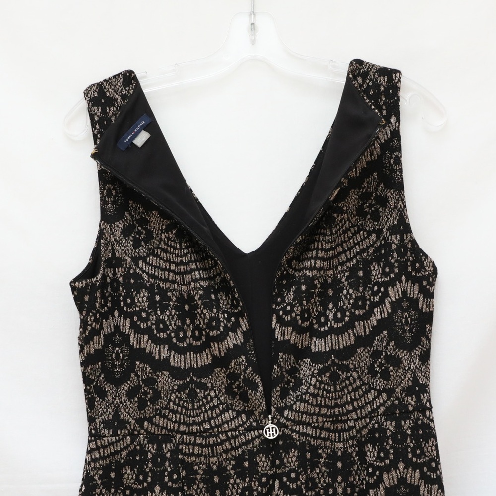 Tommy Hilfiger dress black gold knit ruffle metallic cocktail quiet luxury 10 - Picture 7 of 8
